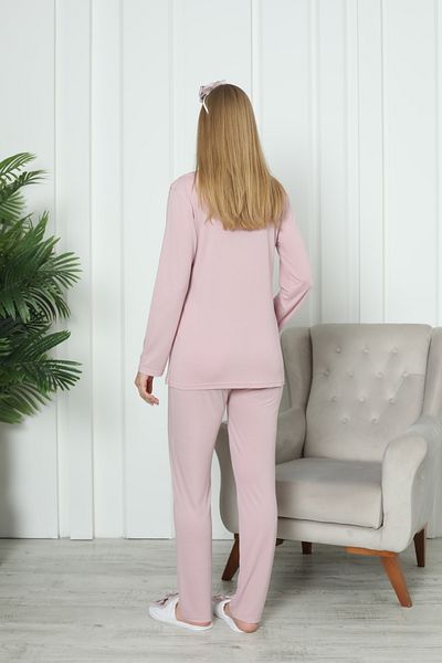 ERDENİZ TEKSTİL Maternity Pajama Set V Neck Buttoned Lace Detail Suitable for Breastfeeding Long Sleeve 2 Piece