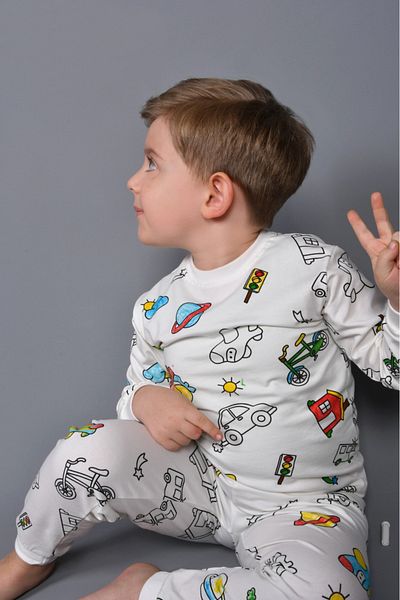 BAVVİER Set de pijamale pentru copii, 100% bumbac, vopsit, lavabil, creion, set de pijamale educaționale pentru bebeluși