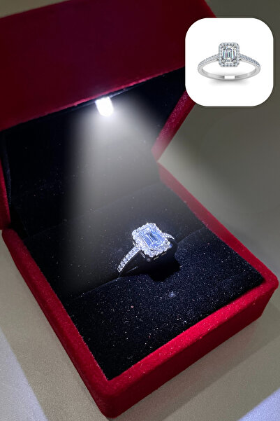 Laboratuvar Pırlantası Lp IŞIKLI KUTUSUNDA 925 AYAR GERÇEK GÜMÜŞ BAGET YÜZÜK