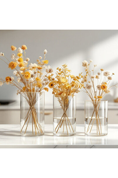 Paşabahçe Sürahi Vazo Mumluk cam 3lü set 10cm x 15,20,25cm