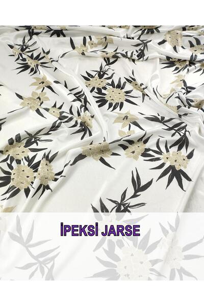 Kumaş Parça Beyaz Üzeri Çiçekli İnce Jarse En: 140