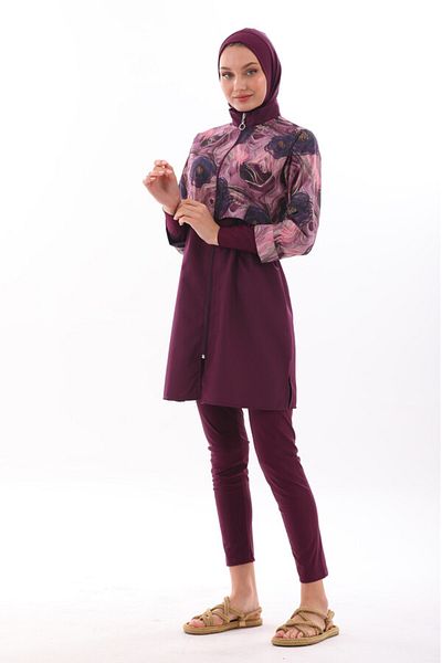 REMSA Πλήρως καλυμμένο Hijab Μαγιό Pera 2322 Flower Purple