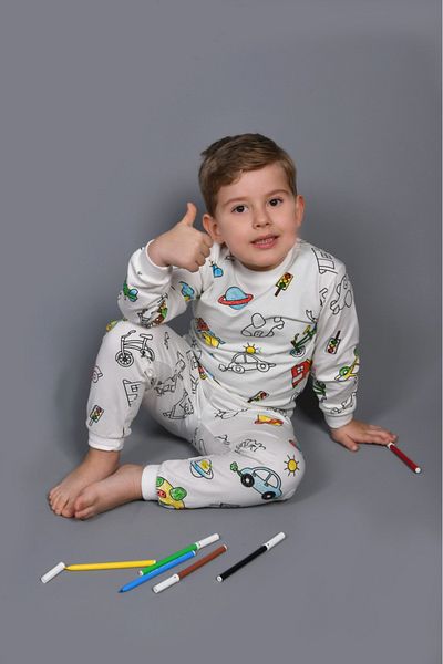 BAVVİER Set de pijamale pentru copii, 100% bumbac, vopsit, lavabil, creion, set de pijamale educaționale pentru bebeluși