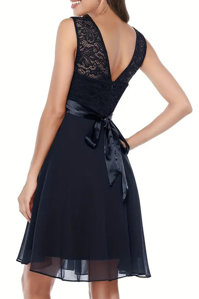 1fazlası Kadın Büyük Beden Lacivert Beli Kurdaleli Kolsuz Midi Elbise