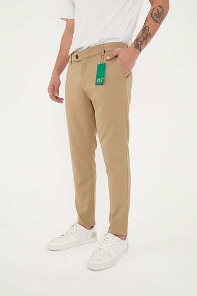 Zoom King New Season Men's Cream Color Quality Flexible Ankle Length Fabric Trousers