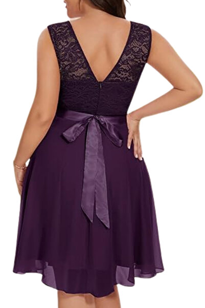 1fazlası Kadın Büyük Beden Mürdüm Beli Kurdaleli Kolsuz Midi Elbise