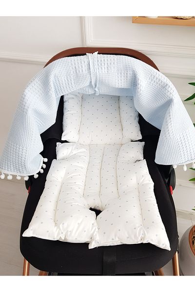 ilkimbebe Waffle Pique Zippered Baby Stroller Cover and Double Sided Polka Dot Baby Stroller Cushion