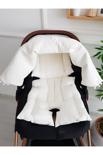 ilkimbebe Waffle Pique Zippered Baby Stroller Cover and Double Sided Polka Dot Baby Stroller Cushion