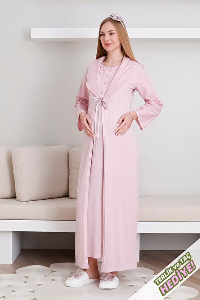 ERDENİZ TEKSTİL Hamile Gecelik ve Sabahlık Takım Şal Yakalı Viskon 2'li Lohus...