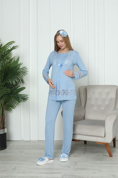 ERDENİZ TEKSTİL Costum de pijama de maternitate Guler de piscină Set de maternitate din viscoză din bumbac, cu nasturi, cu detaliu din dantelă