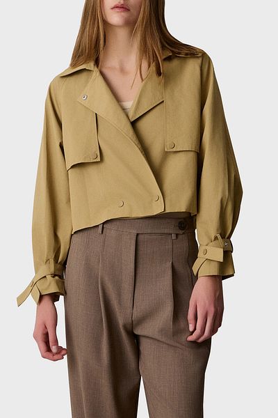 BSB Cotton Regular Fit Snap Buttoned Apache Collar Short Trench Coat Trençkot 053