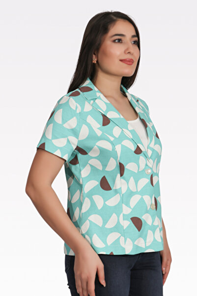 TOLGA SARAÇOĞLU 50098 Mint Short Sleeve Unlined Patterned Jacket