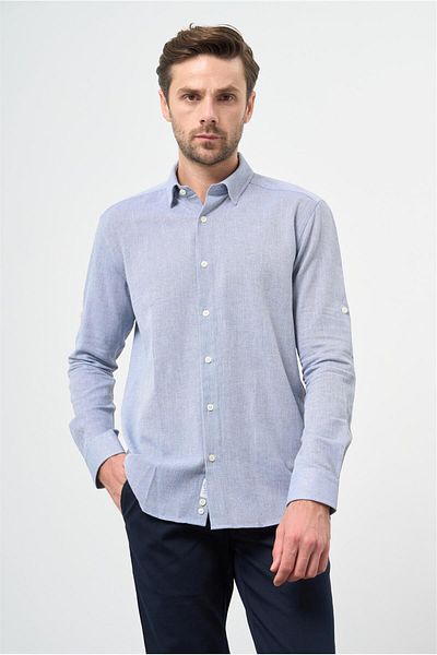 İmza Blue Slim Fit One Sleeve Collar Cotton Casual Shirt 1004240202