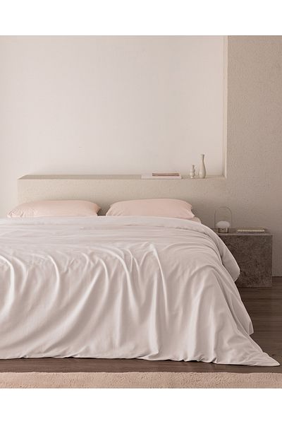 Madame Coco White Ciel Two-Person Satin Duvet Cover 100% Cotton