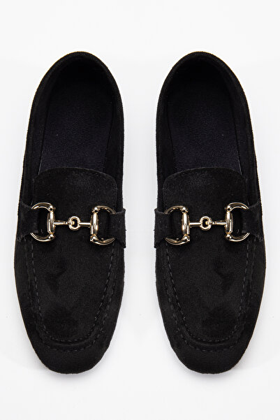 DENORA Siyah Mat Süet Düz Tokalı Loafer Babet Ayakkabı