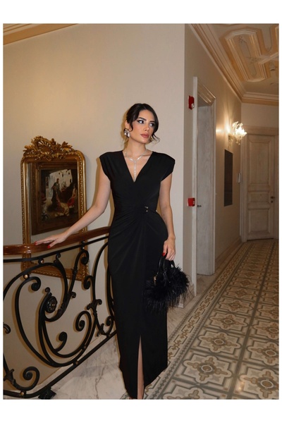 ESRAHELVACI V Yaka Toka Detaylı Elbise