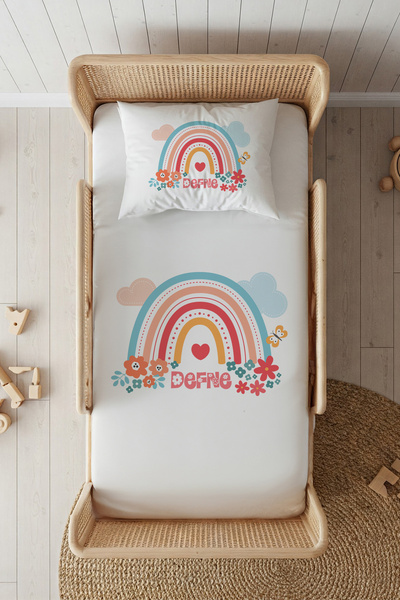 Lilabio %100 Pamuk Saten İsme Özel İsimli 100x200 Tek Kişilik Lastikli Çarşaf...