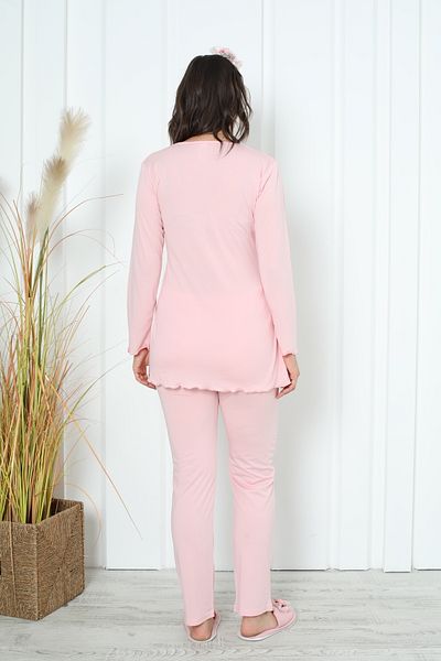 ERDENİZ TEKSTİL Maternity Pajama Set Long Sleeve Buttoned Pool Collar Breastfeeding Lace / Satin Detailed 2-Piece Maternity Set