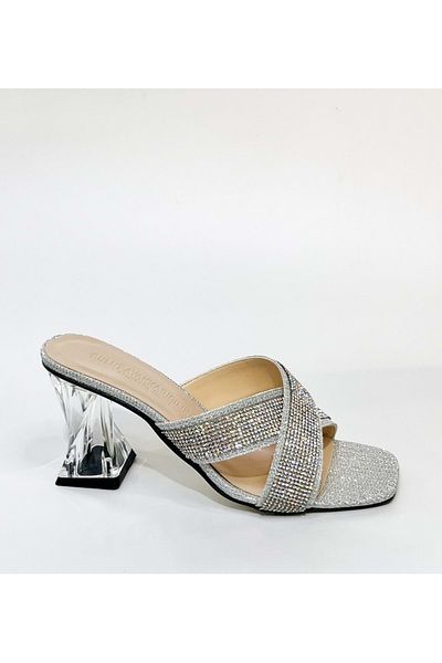 Bulut Ayakkabı Silver Women's Tergil Evening Dress Transparent Heels 37 Length