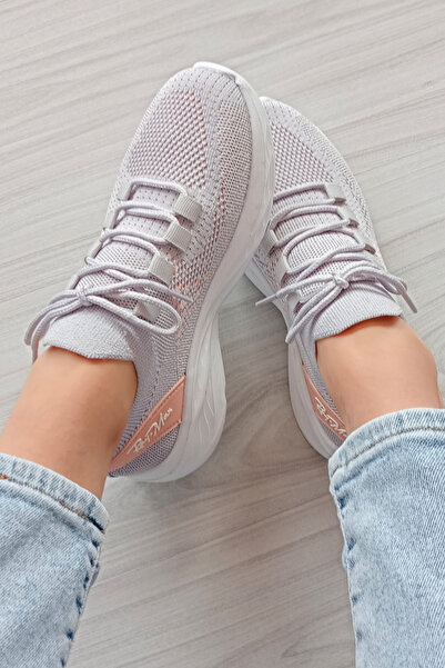 Ayakkabı Durağı Gri Günlük Hafif Triko Spor Ayakkabı 351