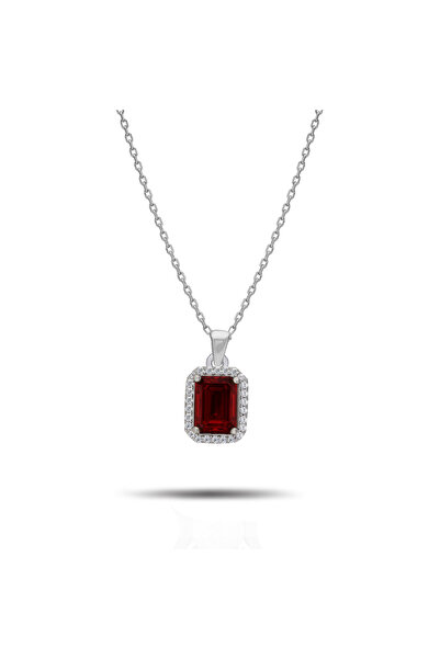Silveranka 925 Ayar Gümüş Ruby Taşlı Baget Kolye