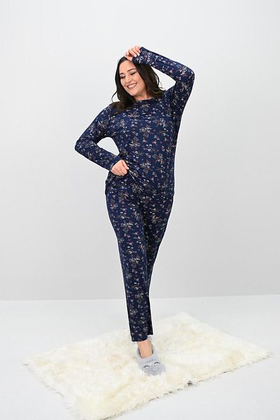 Koza Butik Women's Large Size Floral Patterned Long Sleeve Pajama Set 4235-25