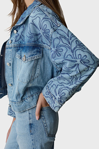 BSB % 100 Pamuk Regular Fit İşlemeli Kısa Kot Ceket KOT CEKET 053