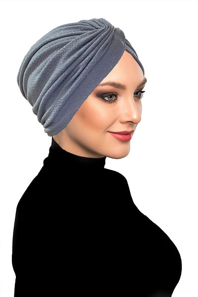 fidan bone Βραδινό καπό Hijab Cross Fukuro Glitter Lined Grey Ready Turban