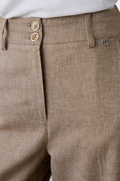 BSB Keten ve Pamuk Karışımlı Regular Fit Yüksek Bel Geniş Paça Pantolon PANTOLON 053