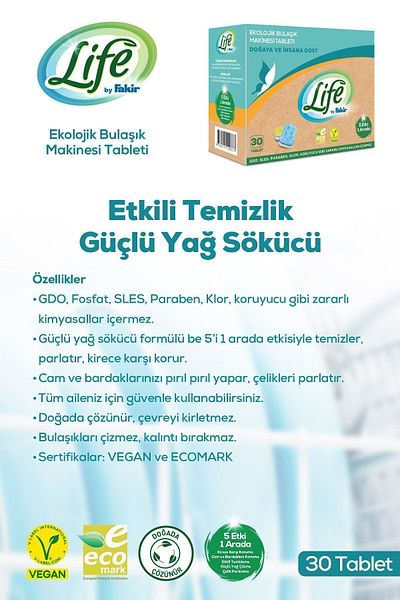 Life by Fakir 30 X 3 Ecological Vegan Dishwasher Tablets