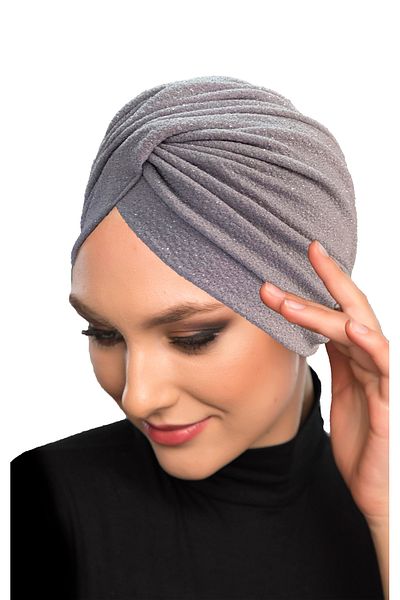 fidan bone Βραδινό καπό Hijab Cross Fukuro Glitter Lined Grey Ready Turban