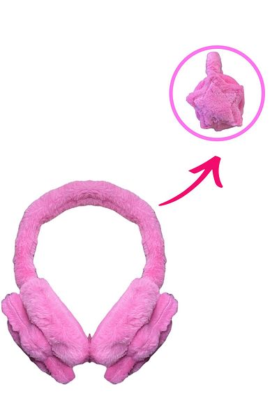 FORMO Children's Pink 3D Star Detailed Plush Winter Earmuffs