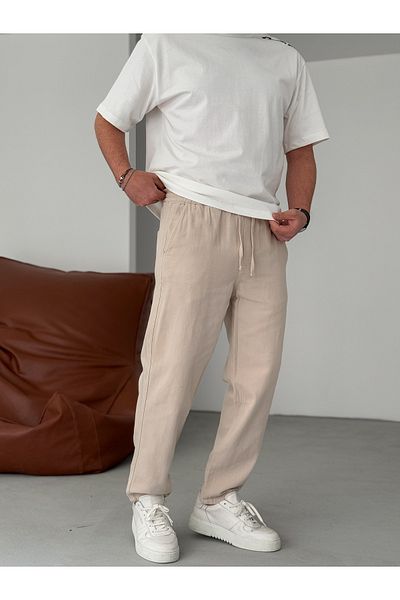 BYBASICMAN Beige Regular Fit Knee Stitched Trousers Yp-5010