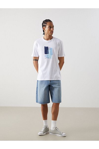 LC Waikiki Tricou pentru bărbați din bumbac pieptănat imprimat cu gât crew # S5FE45Z8