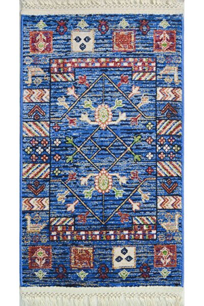 Quality Bambu İplikten Dokuma Parlak Tuşeli Lacivert Renk Duvar Halısı (30x50 cm)