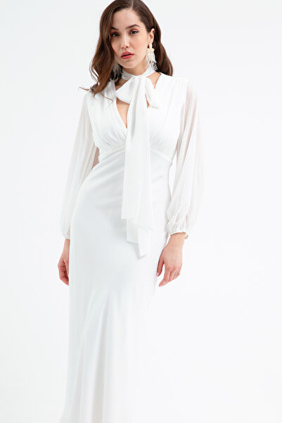 Lafaba Rochie de damă din șifon alb cu garnitură