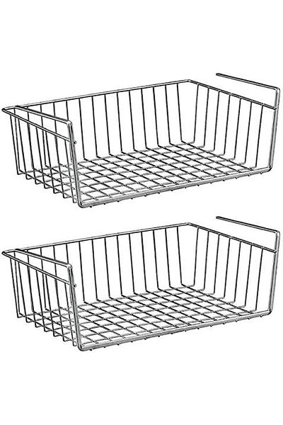 AKDC 2 Pcs Silver Kitchen Under Shelf Storage Basket Large - Lightweight Metal Organizer Rack