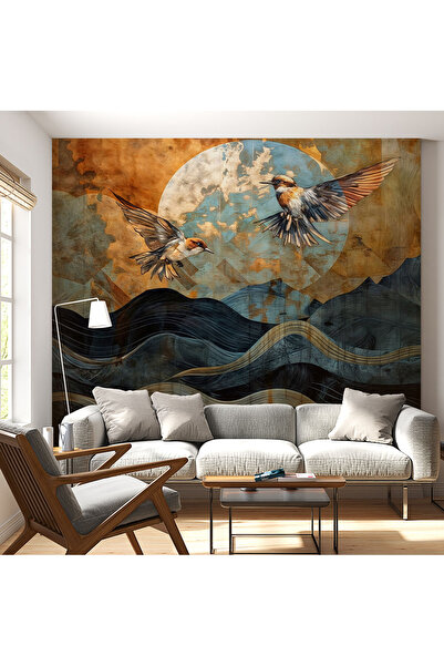 Home iki kuş ve dalgalı desen poster duvar kağıdı