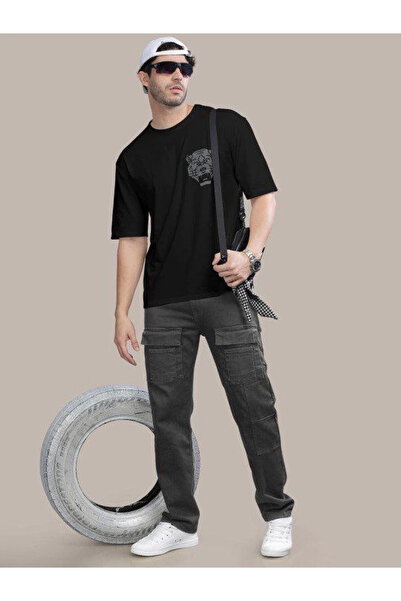 soonaksesuar Ανδρικό μπλουζάκι Oversize με στάμπα - Μαύρο