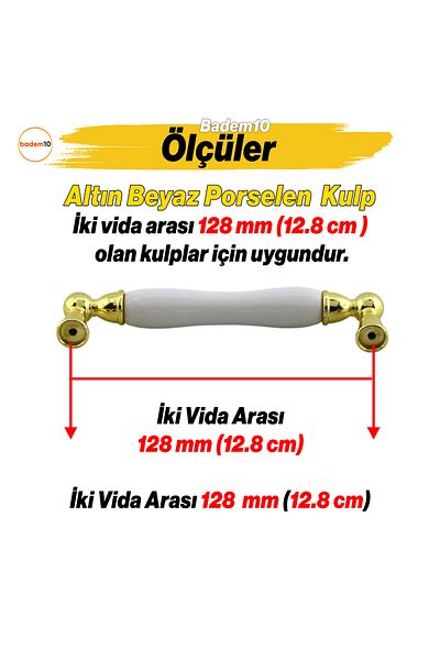 Badem10 Domaniç Porțelan Aur Alb 128 Mm Mobilier Bucătărie Sertar Dulap Dulap Mâner Aur Mâner Mâner
