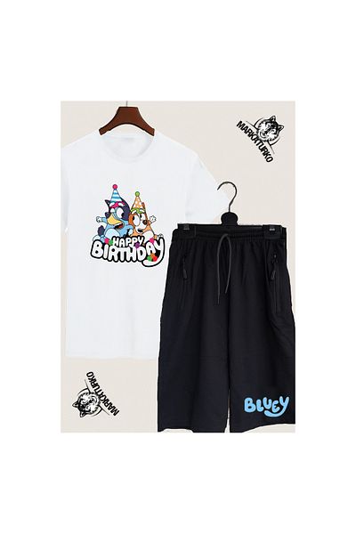 MarkaTurko BLUEY تصميم خاص مطبوع تي شيرت-شورت مزيج 7520-03