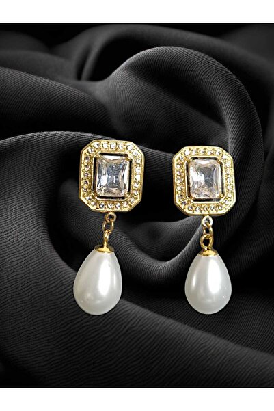 Polikromi Kadın Çelik Taşlı İncili Küpe