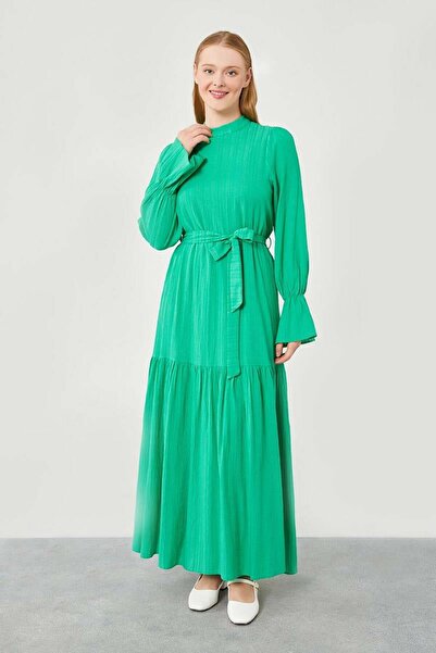 Levidor Green Belted Long Dress