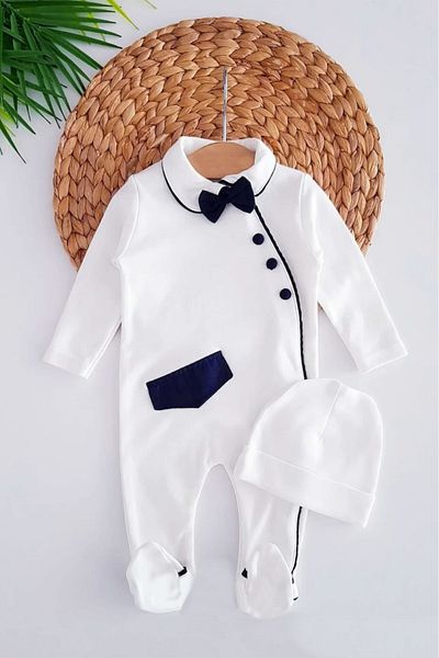 limebabies Navy 100% Cotton Cap Jumpsuit Set