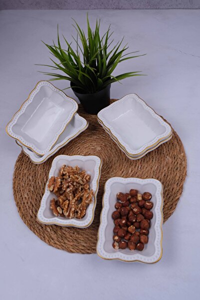 Home 6lı Yaldızlı Beyaz İnci Kahvaltı Seti, Çerezlik Takım