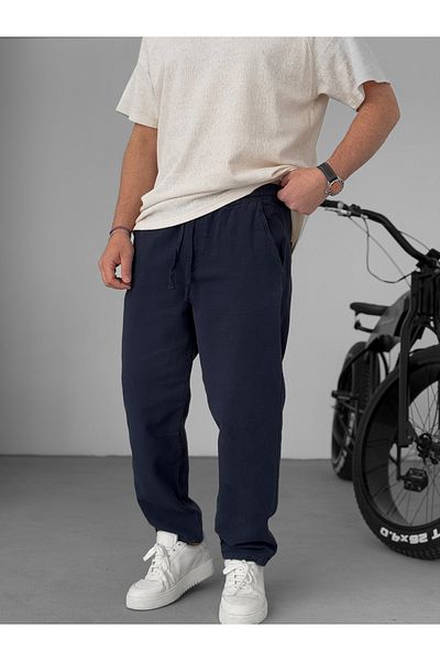 BYBASICMAN Navy Blue Regular Fit Knee Stitched Trousers Yp-5010