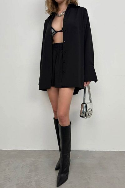 Moka Shopin Mokashopin Oversize Shirt Shirred Shorts Set