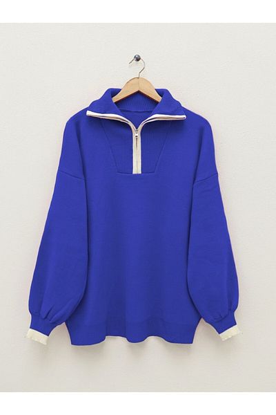 Modamorfo High-Top-Strick-Tunika – halber Reißverschluss, Farbe Saks