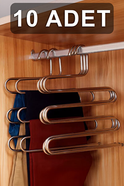 Fesya Home 10 Adet 5 Katlı Metal Pantolon ve Şal Askısı Dolap İçi Eşarp Askısı Çoklu Askılık