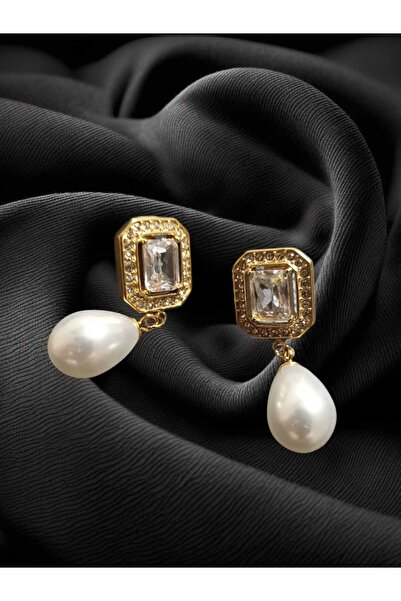 Polikromi Kadın Çelik Taşlı İncili Küpe